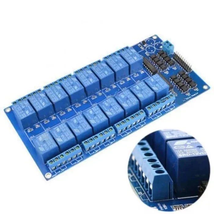16-Channel 5V Relay Module Board W/ Power LM2576 / Optocoupler Protection – Blue