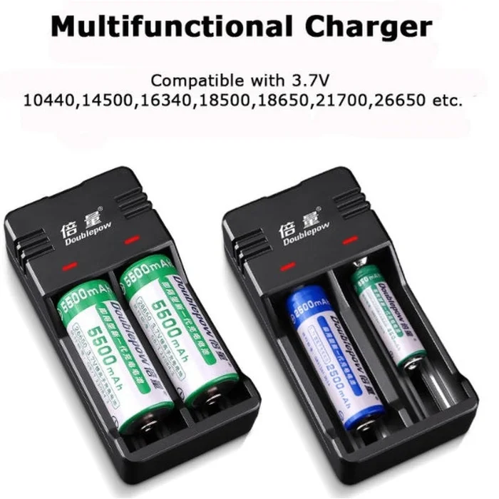 18650 LED Intelligent Charger|18650 3.7V 3000mAH Battery X 2|18650 Double Slot Charger (USB) X 1|18650 Double Slot Charger (Plug to the wall) X 1
