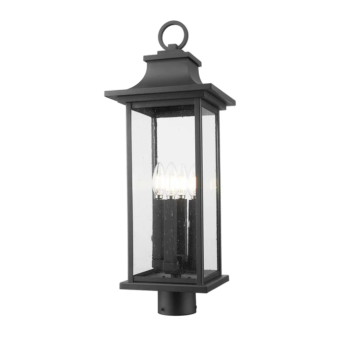 4 light outdoor post mount fixture in black finish