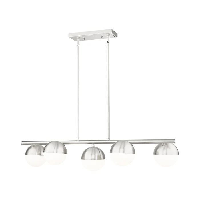 5 light linear chandelier in brushed nickel finish