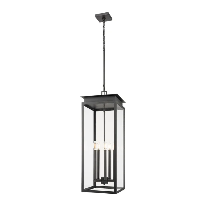 5 light outdoor chain mount ceiling fixture in black finish