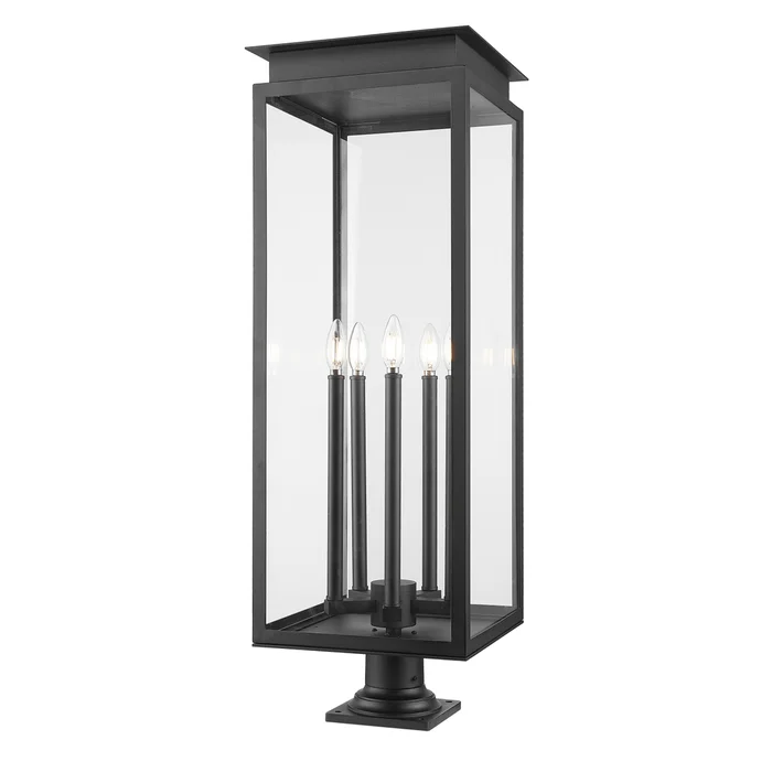 5 light outdoor pier mounted fixture in black finish