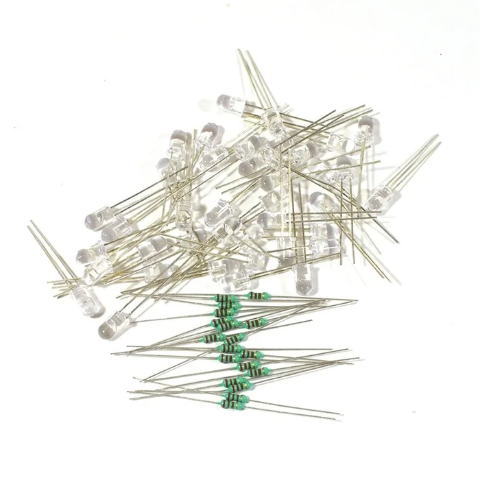 5 mm LED Light Emitting Diodes Electronic 1/4 W 220R Resistors Pack of 105 (Blue)