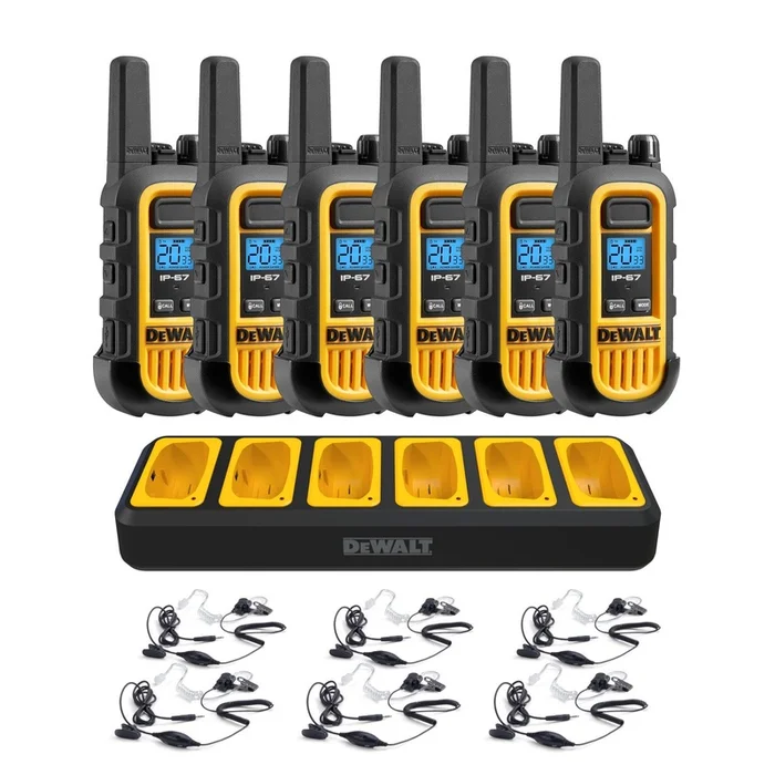 6 Dewalt Dxfrs300 Walkie Talkies Plus Earpieces – 1 Watt, Heavy Duty, 22 Channel Long Range Two Way |6 Talkies Walkie Dewalt Dxfrs300 Plus Ecouteurs – 1 Watt, Robuste, 22 Canaux Radios Bidirectionnelle