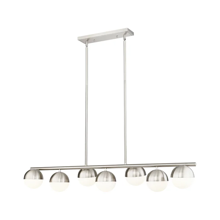 7 light linear chandelier in brushed nickel finish