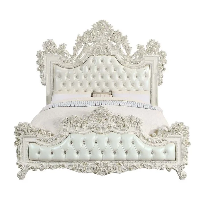 ACME Adara Eastern King Bed in Pearl White PU & Antique White BD01248EK EST SHIP TIME APPX 4 WEEKS