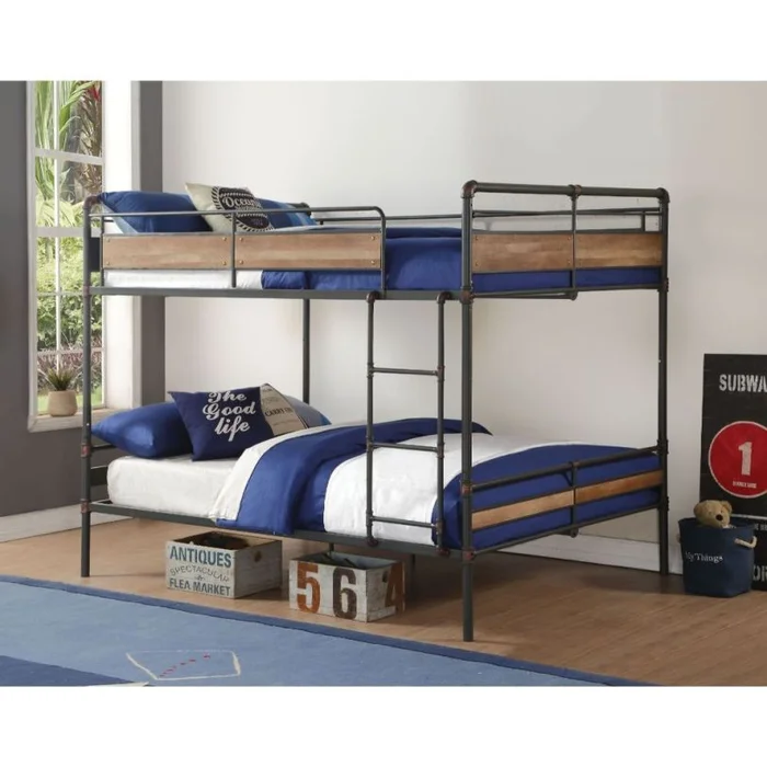 ACME Brantley II Queen/Queen Bunk Bed in Sandy Black & Dark Bronze Hand-Brushed 37730 EST SHIP TIME APPX 4 WEEKS