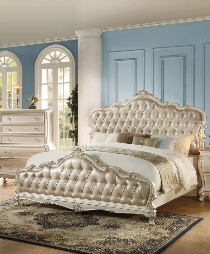 Acme Chantelle King Bed with Button Tufted Panels in Pearl White 23537EK CLEARANCE EST SHIP TIME APPX 4 WEEKS
