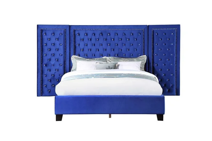ACME Damazy Eastern King Bed in Blue Velvet BD00972EK EST SHIP TIME APPX 4 WEEKS