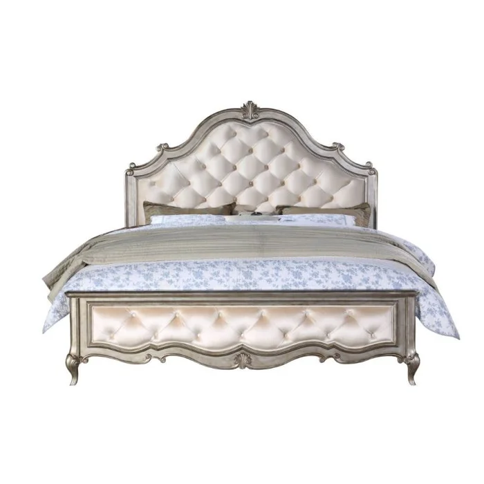 ACME Esteban Eastern King Bed in Ivory Velvet & Antique Champagne 22197EK EST SHIP TIME APPX 4 WEEKS