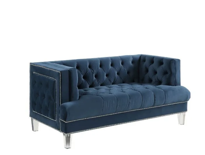 Acme Furniture Ansario Loveseat in Blue Velvet 56456 EST SHIP TIME APPX 4 WEEKS