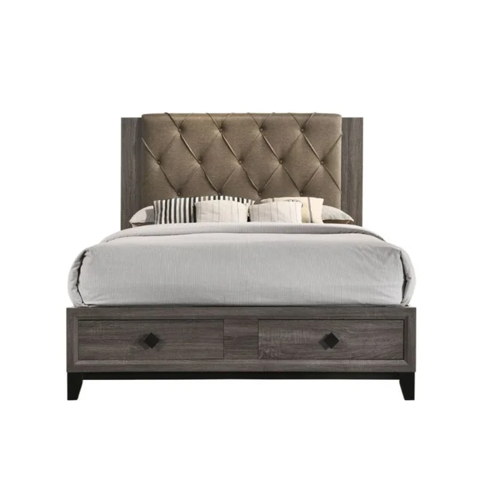 Acme Furniture Avantika Queen Storage Panel Bed in Rustic Gray Oak 27670Q EST SHIP TIME APPX 4 WEEKS