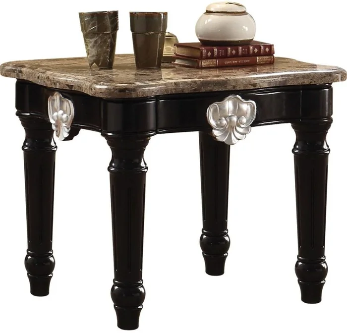 Acme Furniture Ernestine End Table in Marble/Black 82152 EST SHIP TIME APPX 4 WEEKS