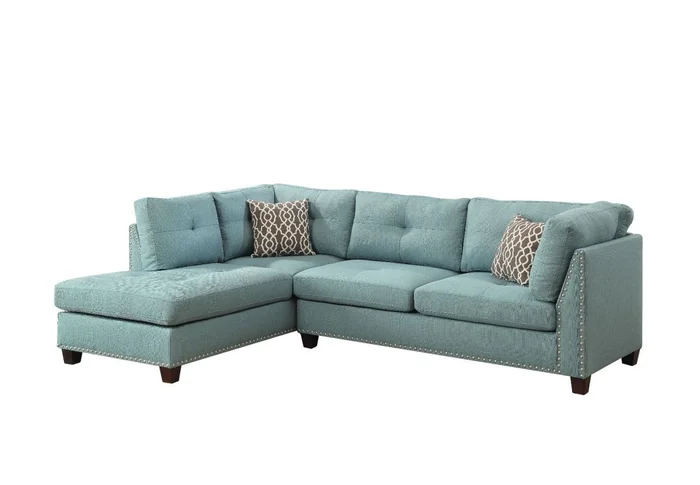 Acme Furniture Laurissa Sectional Sofa with 2 Pillows in Light Teal Linen 54390SOF EST SHIP TIME APPX 4 WEEKS