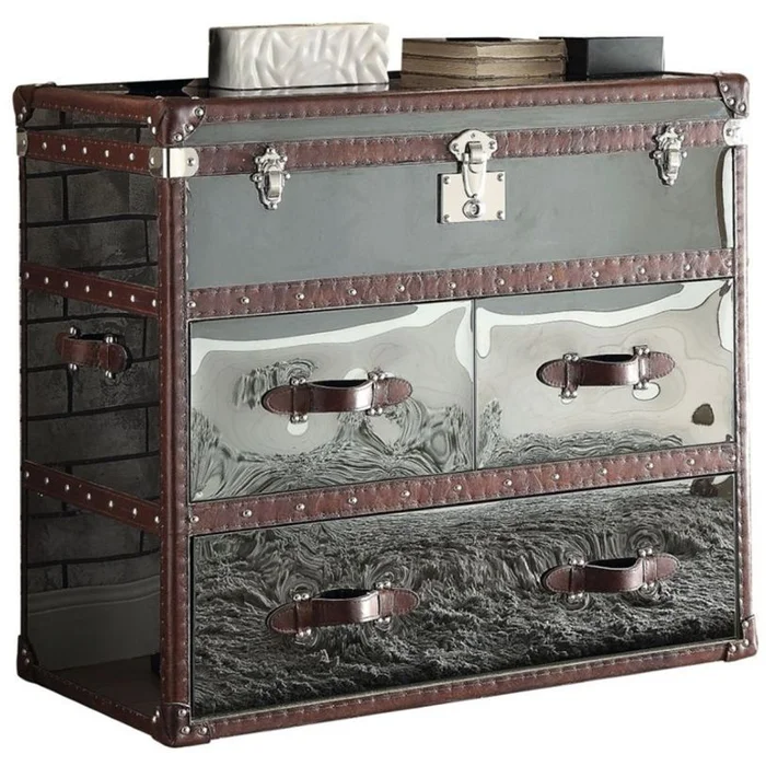 Acme Furniture Sofa Table in Vintage Dark Brown TGL/Stainless Steel 97154 EST SHIP TIME APPX 4 WEEKS