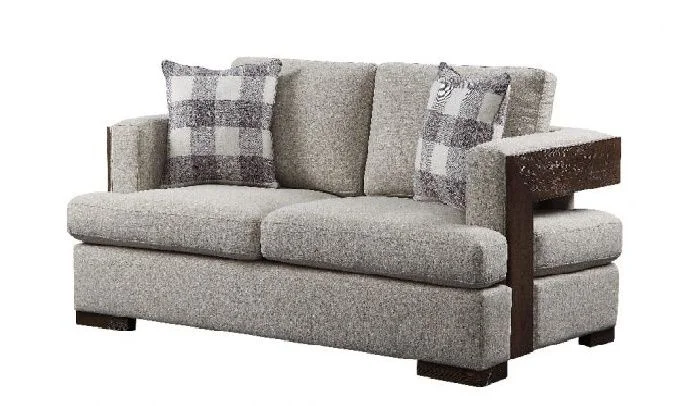 Acme Niamey Loveseat with 2 Pillows in Fabric & Cherry 54851 EST SHIP TIME APPX 4 WEEKS