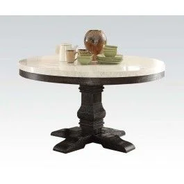 Acme Nolan Round Dining Table in White Marble/Weathered Black 72845 EST SHIP TIME APPX 4 WEEKS