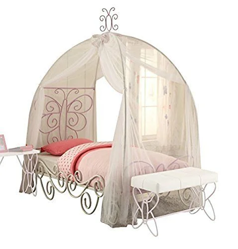Acme Priya Youth Full Canopy Panel Bed in White 30235F EST SHIP TIME APPX 4 WEEKS