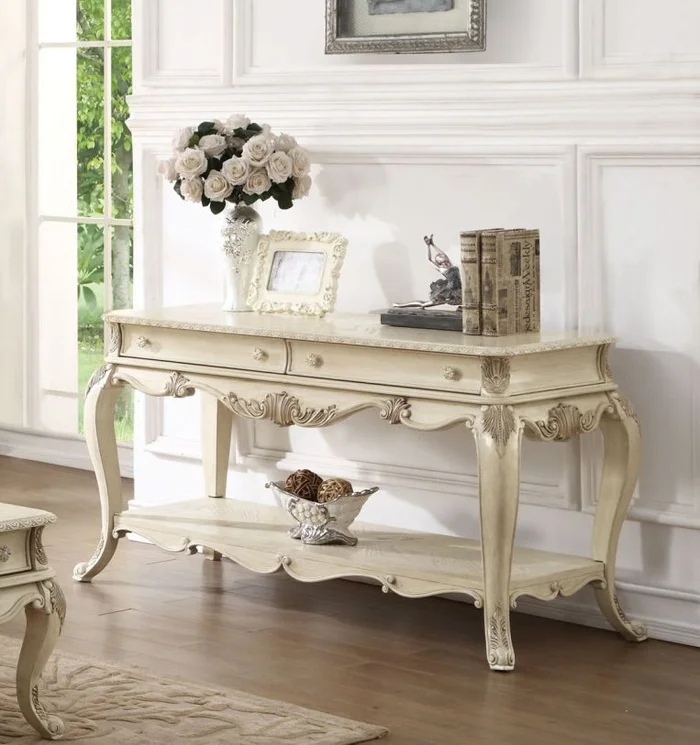 Acme Ragenardus Sofa Table in Antique White 86023 EST SHIP TIME APPX 4 WEEKS