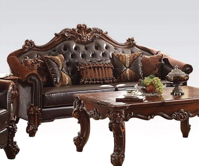 Acme Vendome II Sofa in Dark Brown PU & Cherry 53130 EST SHIP TIME APPX 4 WEEKS