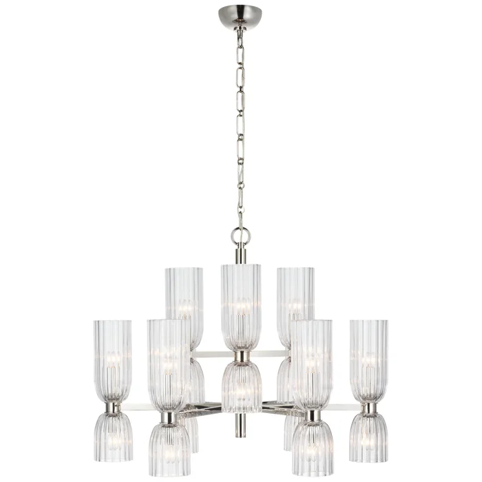 AERIN Asalea Medium Two-Tier Chandelier in Polished Nickel with Clear Glass Ceiling Light W34″ x H27.5″