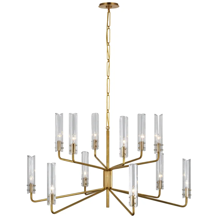 AERIN Casoria Large Two-Tier Chandelier in Hand-Rubbed Antique Brass with Clear Glass Ceiling Light W42.25″ x H23.75″
