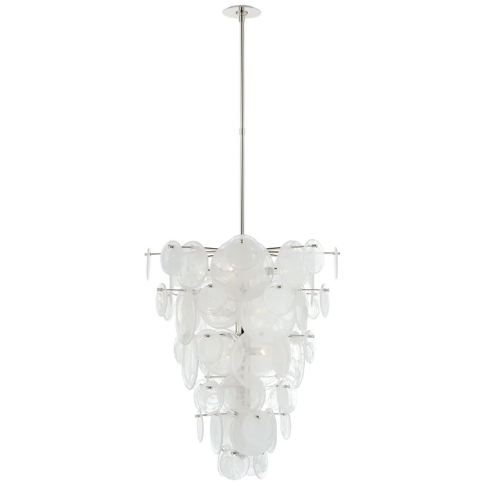 AERIN Loire Cascading Chandelier in Polished Nickel with White Strie Glass Ceiling Light W29.25″