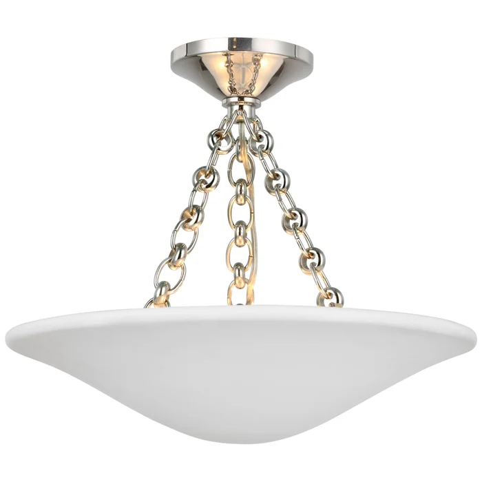 AERIN Mollino 16″ Semi Flush Mount in Polished Nickel with Plaster White Shade Ceiling Light W16″ x H13″