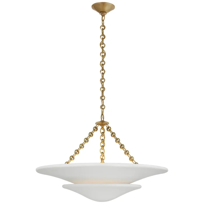 AERIN Mollino Medium Tiered Chandelier in Hand-Rubbed Antique Brass with Plaster White Shade Ceiling Light W25″ x H16.75″