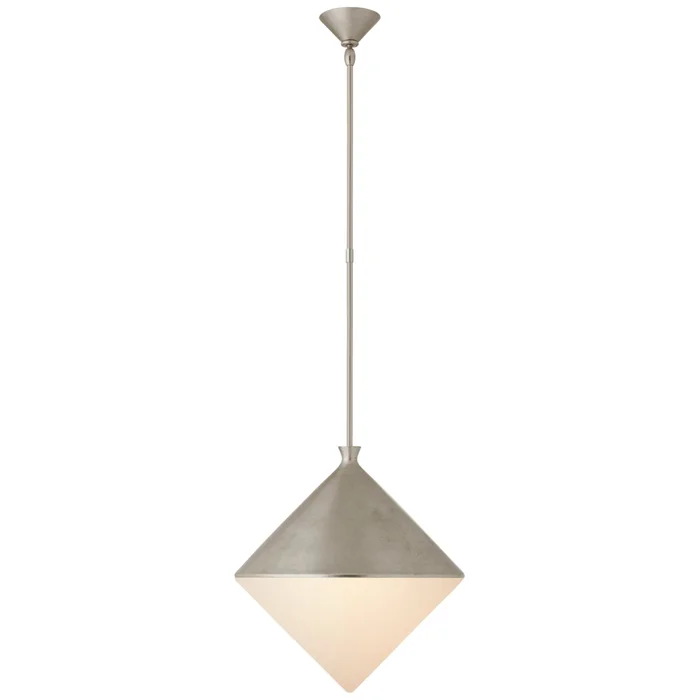 AERIN Sarnen Large Pendant in Burnished Silver Leaf with White Glass Ceiling Light W18.25″