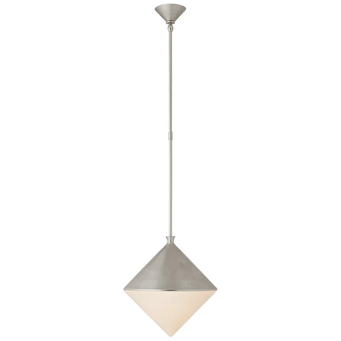 AERIN Sarnen Medium Pendant in Burnished Silver Leaf with White Glass Ceiling Light W15.25″