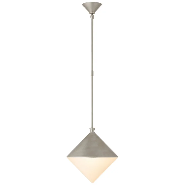 AERIN Sarnen Small Pendant in Burnished Silver Leaf with White Glass Ceiling Light W13.25″