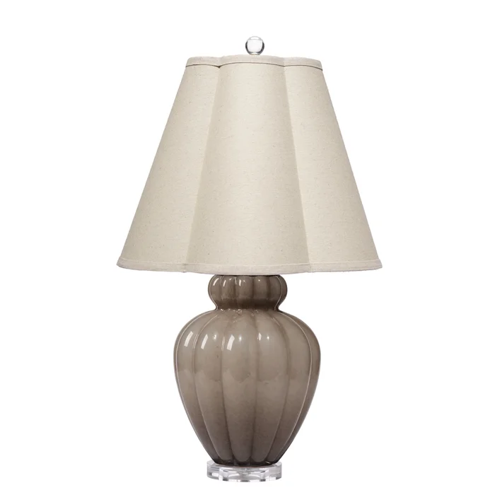 agnes blown glass table lamp with linen scalloped shade, taupe