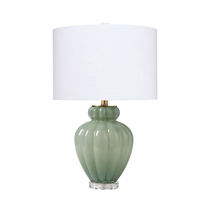 agnes blown glass table lamp with linen shade, celadon