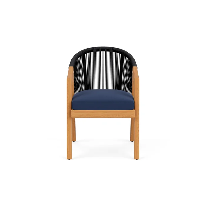 alpine dining armchair in natural teak finish with beach navy fabric grade a