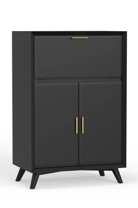 Alpine Furniture Flynn Large Bar Cabinet w/Drop Down Tray in Black 966BLK-16 PROMO