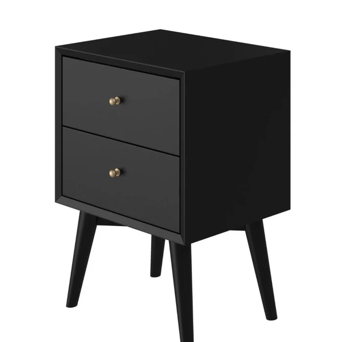 Alpine Furniture Flynn Mid Century Modern 2 Drawer Nightstand in Black 966BLK-02 PROMO