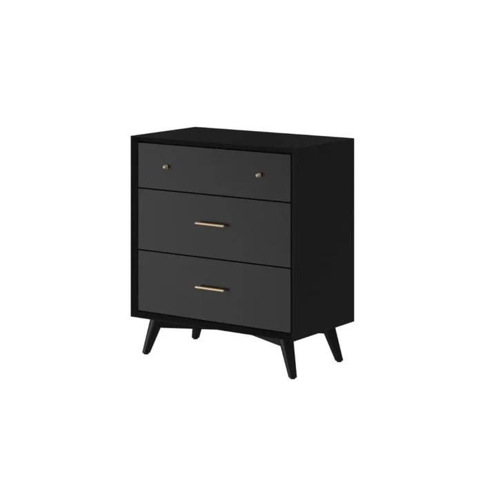 Alpine Furniture Flynn Mid Century Modern 3 Drawer Small Chest in Black 966BLK-04 PROMO