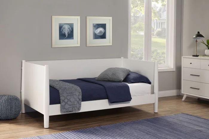 Alpine Furniture Flynn Mid Century Modern Twin Size Day Bed in White 966-W-09T PROMO PROMO