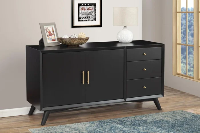 Alpine Furniture Flynn Sideboard in Black 966BLK-64 PROMO