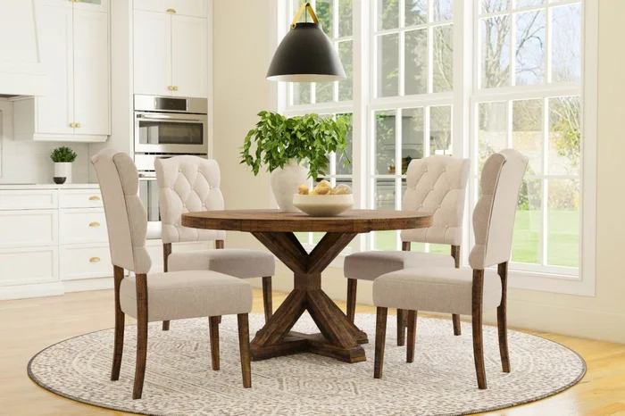 Alpine Furniture Newberry 5-Piece Round Dining Table Set in Medium Brown PROMO