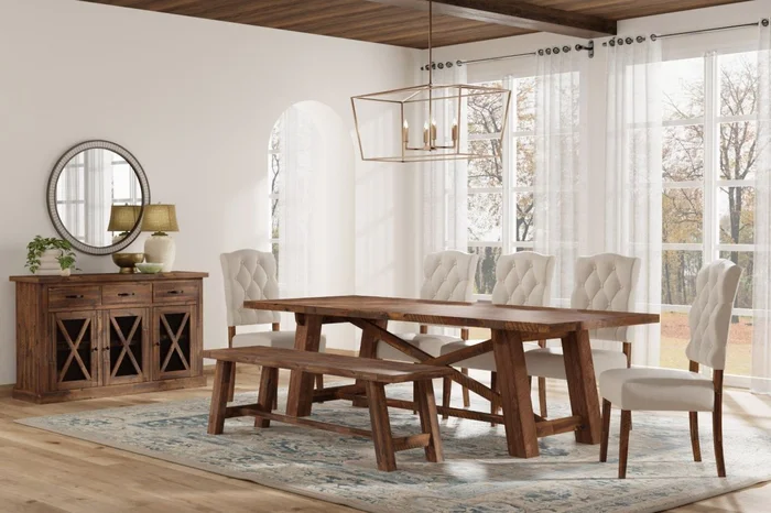 Alpine Furniture Newberry 6-Piece Rectangular Wood Dining Table Set in Medium Brown PROMO