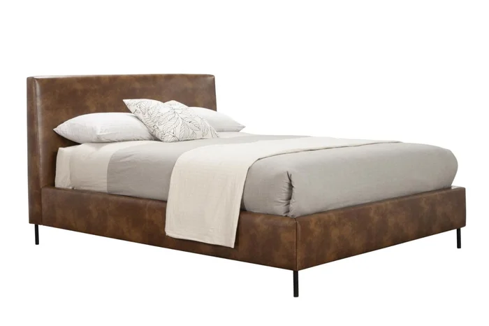 Alpine Furniture Sophia Queen Faux Leather Platform Bed in Brown 6902Q-BRN PROMO
