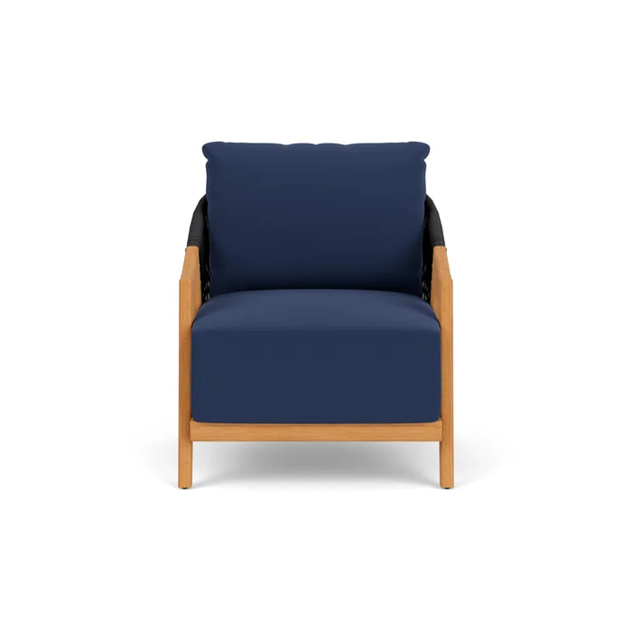 alpine lounge chair in natural teak finish with beach navy fabric grade a