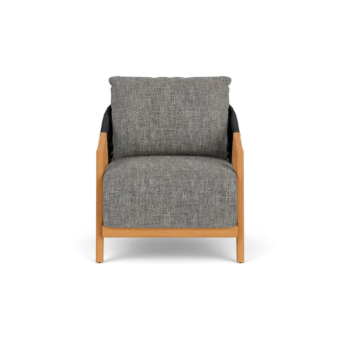 alpine lounge chair in natural teak finish with black sand fabric grade b