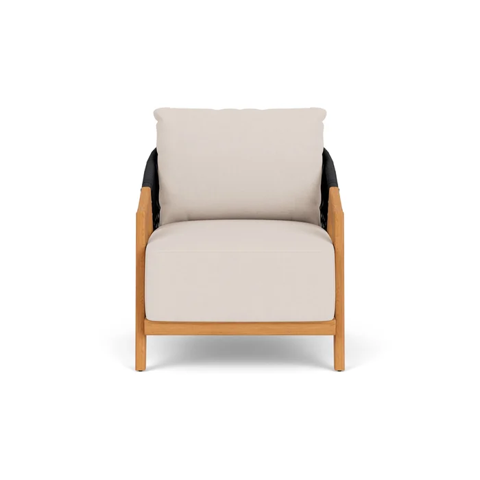 alpine lounge chair in natural teak finish with canvas birds eye fabric grade a