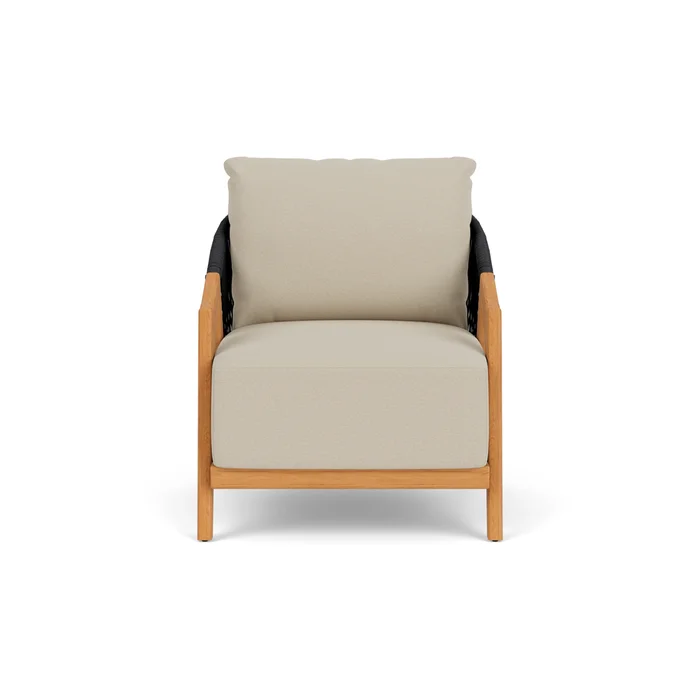 alpine lounge chair in natural teak finish with rumba straw fabric grade a