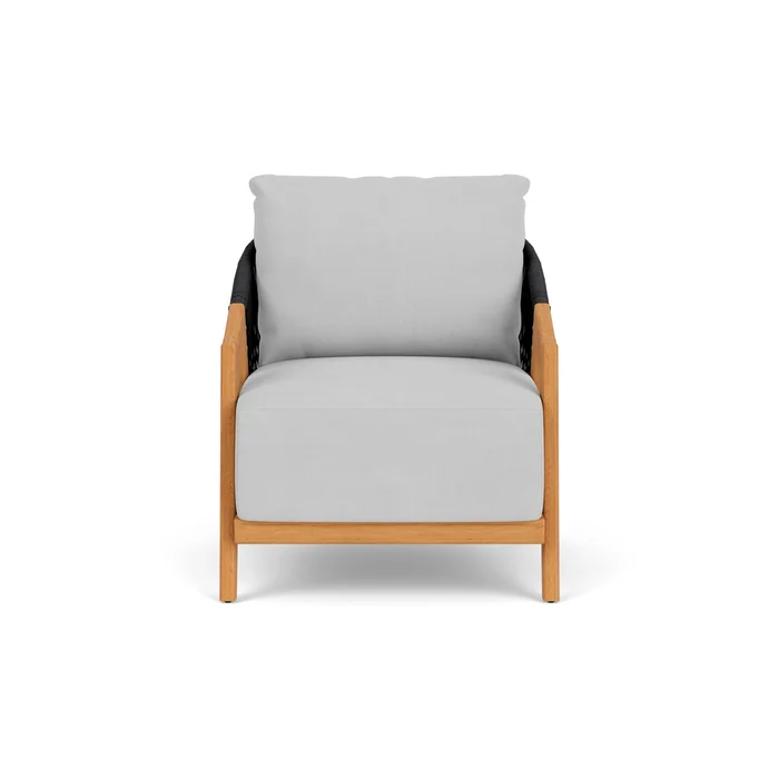 alpine lounge chair in natural teak finish with sandberg dove fabric grade b