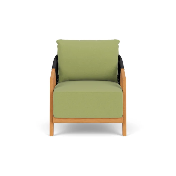 alpine lounge chair in natural teak finish with unearth spring fabric grade c