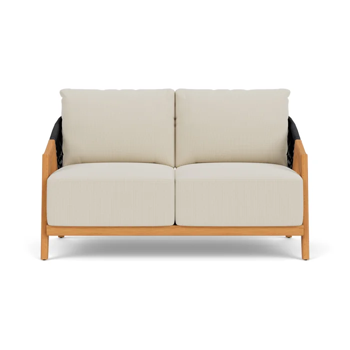 alpine loveseat in natural teak finish with beach natural fabric grade a